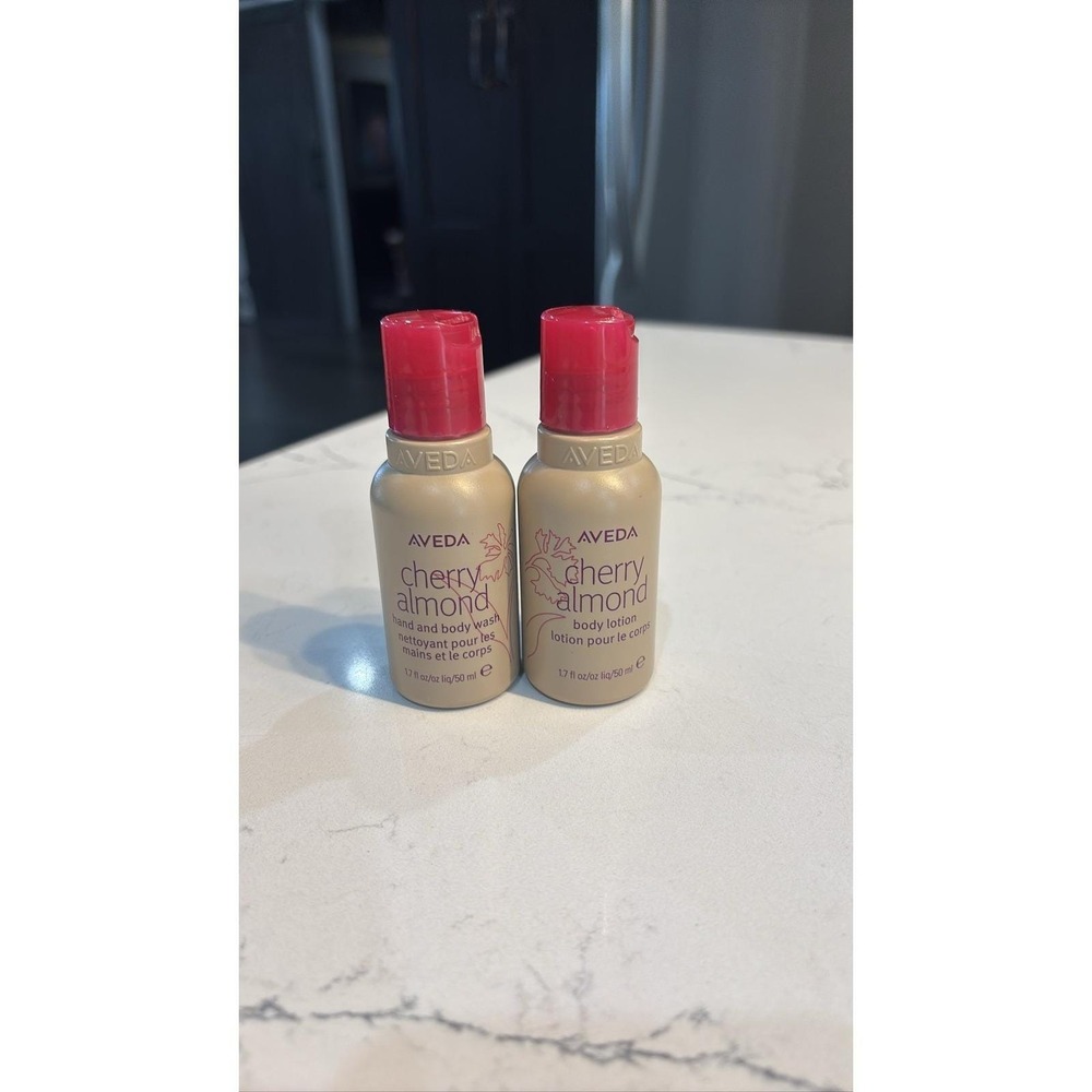 Aveda Cherry Almond Hand & Body Wash + Lotion 1.7oz 50ml Travel Set